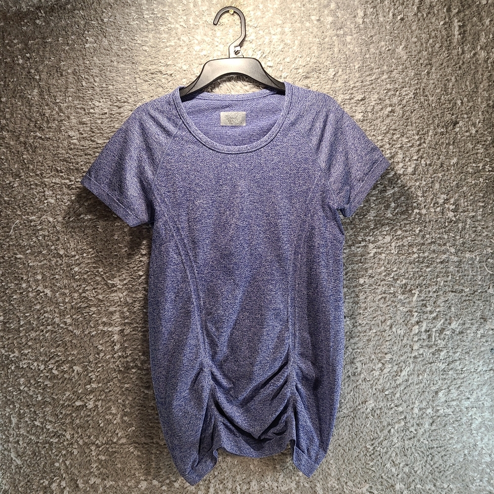 Athleta Fastest Track Tee Ruched Blue Shirt Size Small Polyester Nylon